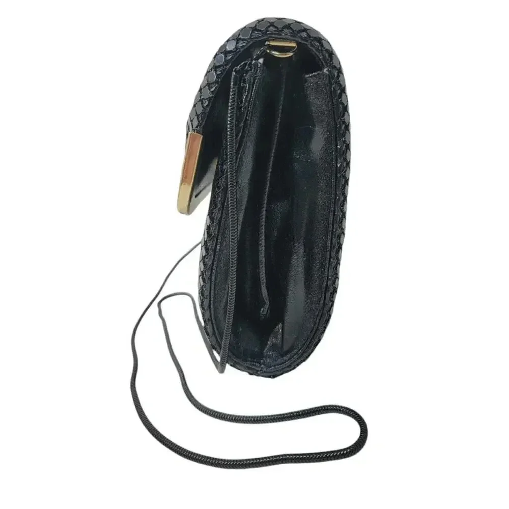 Black Metal Mesh Clutch Bag with Chain